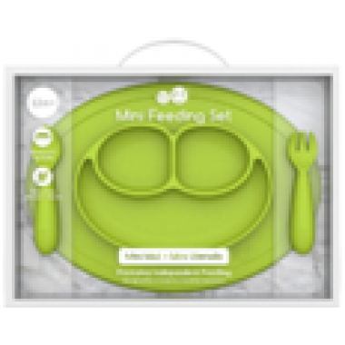 Mini Mat 矽膠迷你笑臉餐碟+餐具套裝 - 青綠